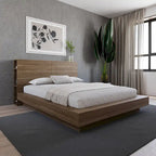 Tête de lit moderne en bois composite chêne clair naturel / chêne brun avec 3 étagères de chaque côté – Unité simple