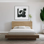 Tête de lit moderne en bois composite chêne clair naturel / chêne brun avec 3 étagères de chaque côté – Unité simple