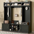 Meuble d'entrée modulaire 4-en-1 noir/blanc avec porte-manteau, banc, meuble à chaussures et étagère de présentation – Unité unique