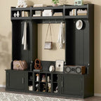 Meuble d'entrée modulaire 4-en-1 noir/blanc avec porte-manteau, banc, meuble à chaussures et étagère de présentation – Unité unique