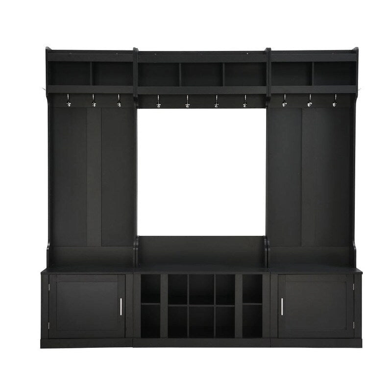 Meuble d'entrée modulaire 4-en-1 noir/blanc avec porte-manteau, banc, meuble à chaussures et étagère de présentation – Unité unique