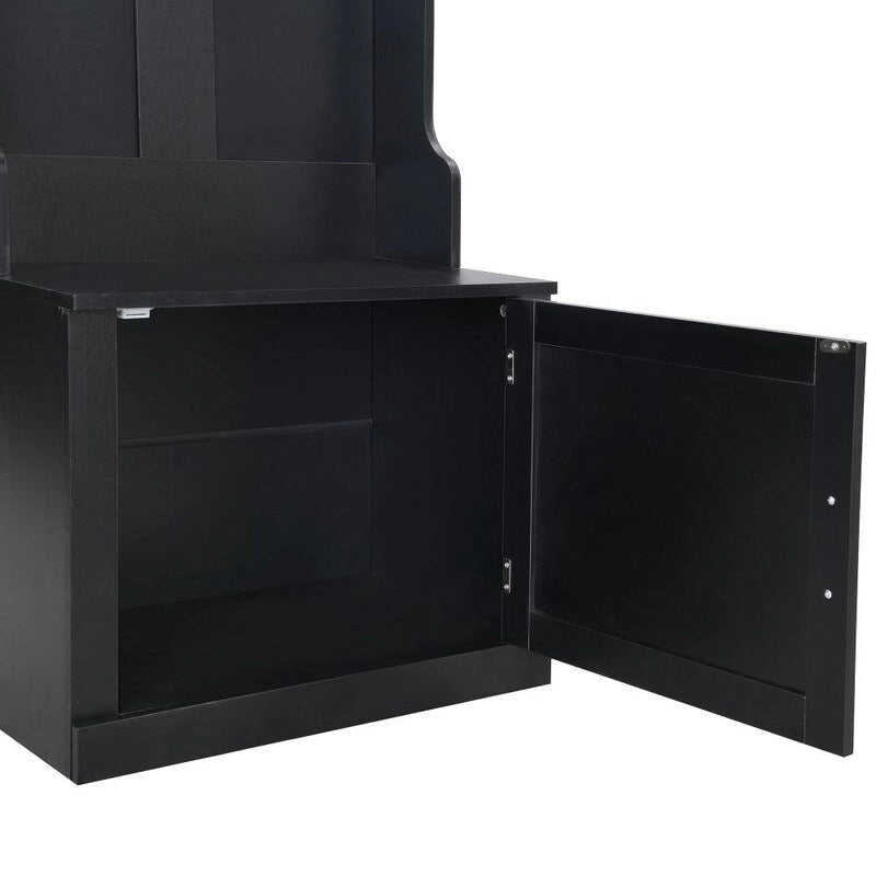 Meuble d'entrée modulaire 4-en-1 noir/blanc avec porte-manteau, banc, meuble à chaussures et étagère de présentation – Unité unique