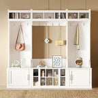 Meuble d'entrée modulaire 4-en-1 noir/blanc avec porte-manteau, banc, meuble à chaussures et étagère de présentation – Unité unique