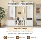 Meuble d'entrée modulaire 4-en-1 noir/blanc avec porte-manteau, banc, meuble à chaussures et étagère de présentation – Unité unique