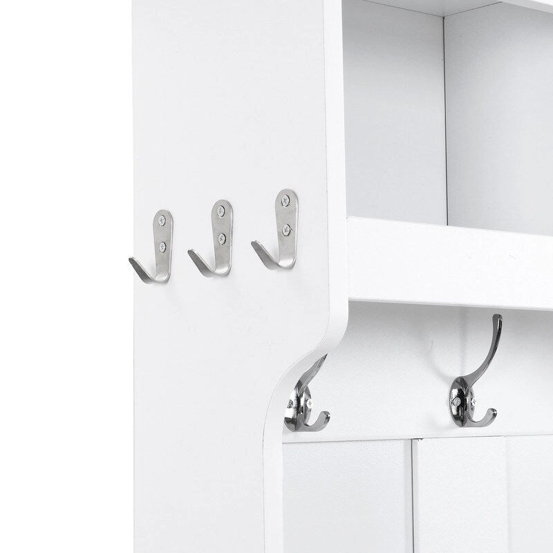 Meuble d'entrée modulaire 4-en-1 noir/blanc avec porte-manteau, banc, meuble à chaussures et étagère de présentation – Unité unique