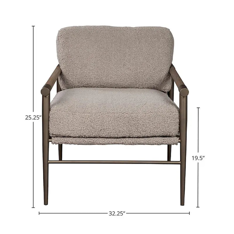 Fauteuil d'appoint occasionnel en bouclette grise avec cadre en chêne lavé gris et métal satiné – Assise simple