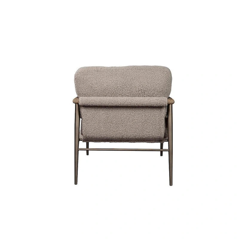 Fauteuil d'appoint occasionnel en bouclette grise avec cadre en chêne lavé gris et métal satiné – Assise simple