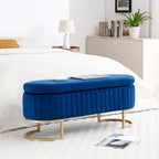 Storage Bench Bedroom Bench, Velvet Oval Upholstered End of Bed Bench with Golden Metal Legs,50 Storage Ottoman Bench