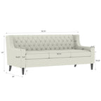 Canapé moderne du milieu du siècle en tissu beige/gris avec dossier capitonné et coussins en mousse haute densité – 3 places
