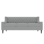 Canapé moderne du milieu du siècle en tissu beige/gris avec dossier capitonné et coussins en mousse haute densité – 3 places
