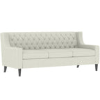 Canapé moderne du milieu du siècle en tissu beige/gris avec dossier capitonné et coussins en mousse haute densité – 3 places