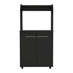 Meuble de cuisine pour micro-ondes moderne noir wengé avec 4 étagères, meuble à 2 portes et roulettes – Unité unique