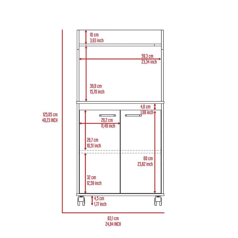 Meuble de cuisine pour micro-ondes moderne noir wengé avec 4 étagères, meuble à 2 portes et roulettes – Unité unique