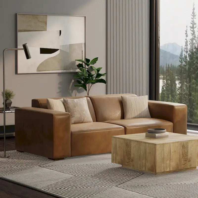 Canapé modulaire moderne – 2 places, Caramel / Gris clair / Terre de Sienne