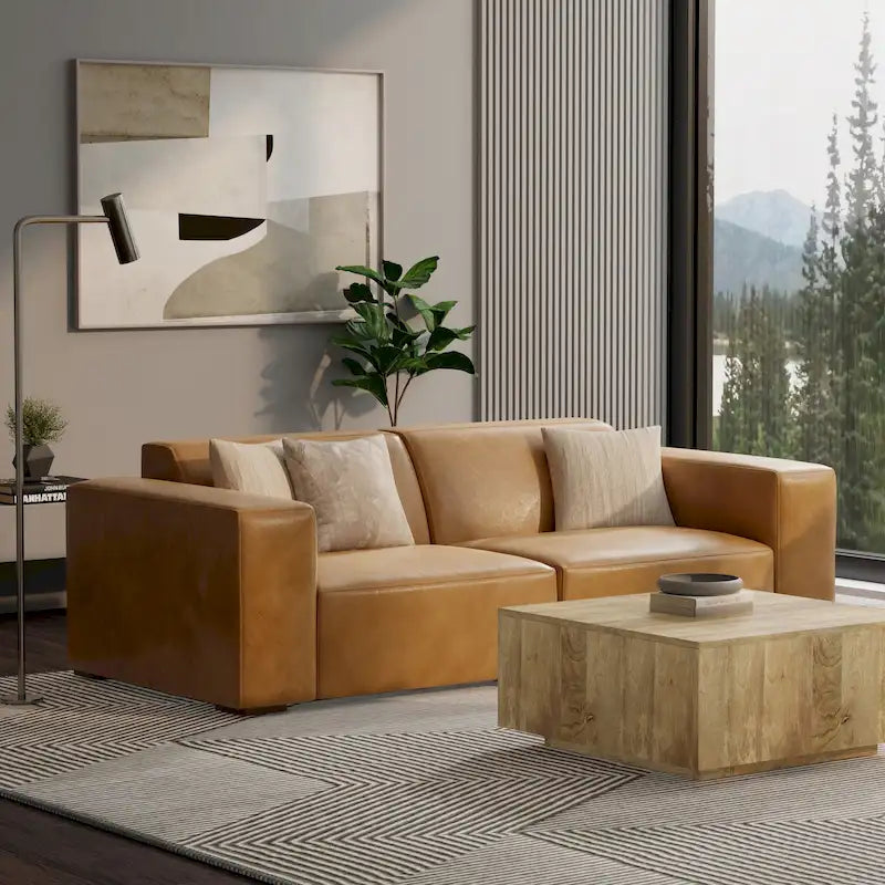 Canapé modulaire moderne – 2 places, Caramel / Gris clair / Terre de Sienne