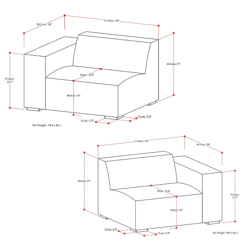 Canapé modulaire moderne – 2 places, Caramel / Gris clair / Terre de Sienne