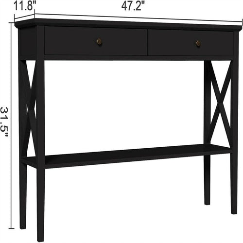 Console en bois dur et MDF noire/blanche avec tiroirs et étagère centrale – Unité simple
