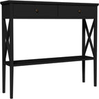 Console en bois dur et MDF noire/blanche avec tiroirs et étagère centrale – Unité simple