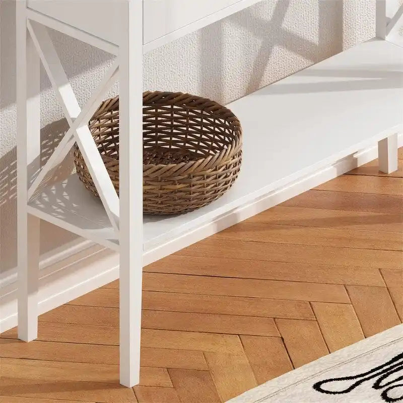 Console en bois dur et MDF noire/blanche avec tiroirs et étagère centrale – Unité simple