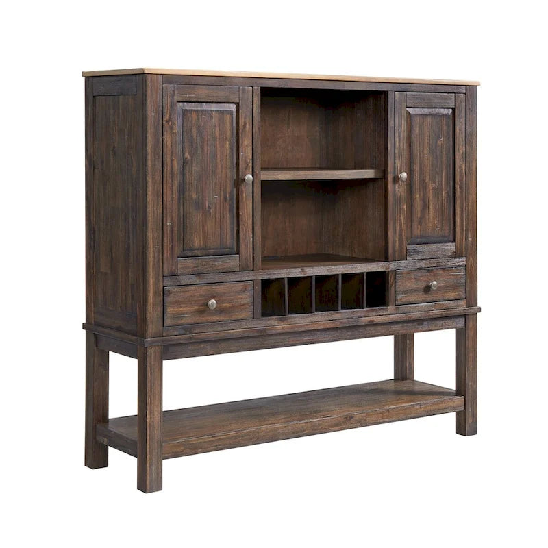 Buffet de transition expresso avec 2 portes, 2 tiroirs, étagère réglable et rangement pour bouteilles de vin – Unité individuelle