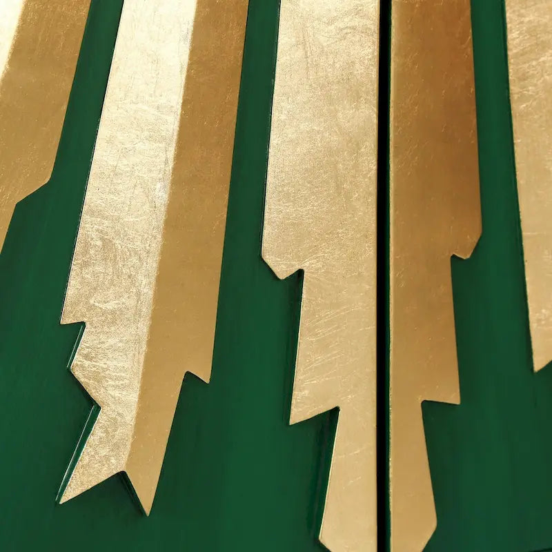 Buffet vert en bois massif et MDF avec 2 portes à motif soleil à fermeture douce et étagères fixes – Article unique