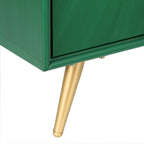 Buffet vert en bois massif et MDF avec 2 portes à motif soleil à fermeture douce et étagères fixes – Article unique