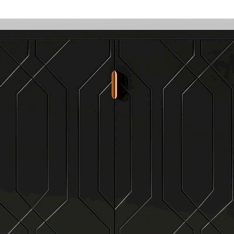 Enfilade mid-century en bois blanc/noir et métal avec 3 étagères intérieures et poignées en métal doré – Meuble unique