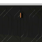 Enfilade mid-century en bois blanc/noir et métal avec 3 étagères intérieures et poignées en métal doré – Meuble unique