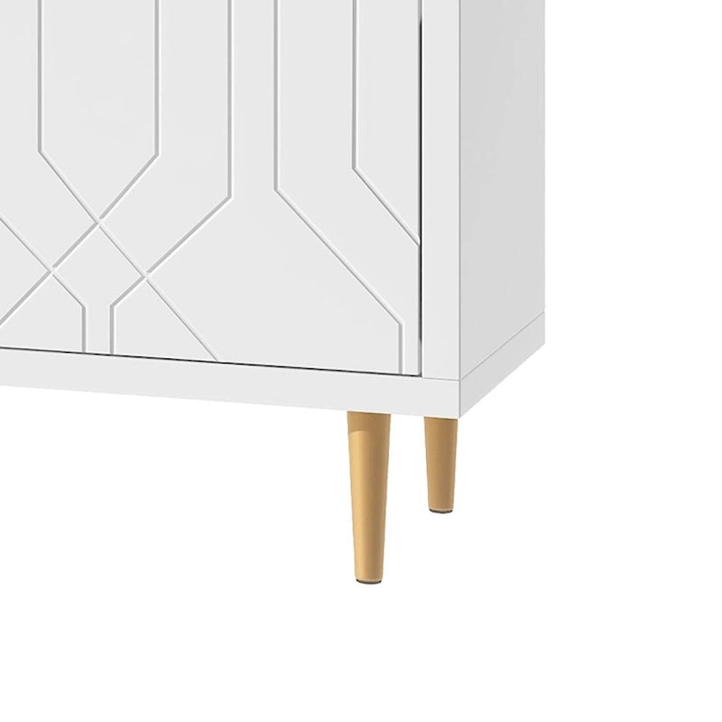 Enfilade mid-century en bois blanc/noir et métal avec 3 étagères intérieures et poignées en métal doré – Meuble unique