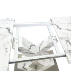 Table à manger carrée extensible en marbre blanc/noir avec piètement métallique en X – 4 à 6 places