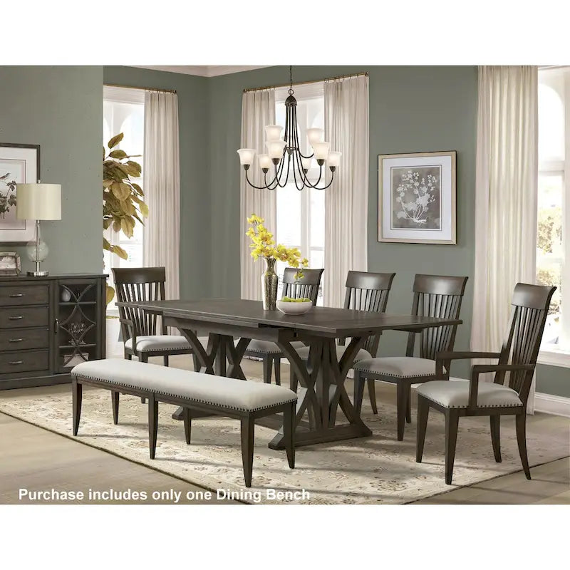 Banc de salle à manger capitonné beige avec clous décoratifs et cadre en bois – Unité individuelle