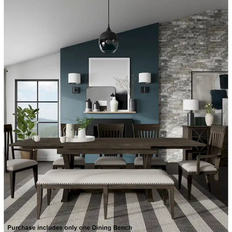 Banc de salle à manger capitonné beige avec clous décoratifs et cadre en bois – Unité individuelle