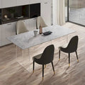 Table à manger rectangulaire en pierre frittée blanche/grise avec pieds en acrylique – 6 à 8 places