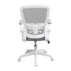 Fauteuil de travail à dossier en maille grise avec accoudoirs relevables et réglage pneumatique de la hauteur – Unité