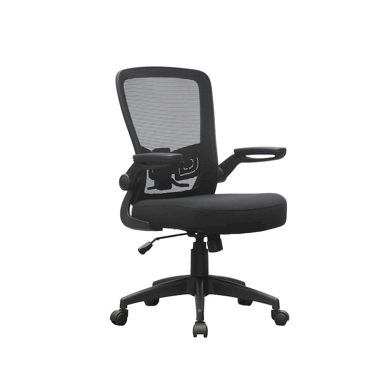 Fauteuil de travail à dossier en maille grise avec accoudoirs relevables et réglage pneumatique de la hauteur – Unité