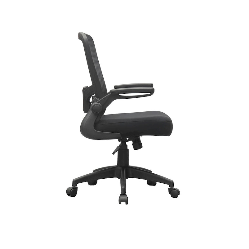Fauteuil de travail à dossier en maille grise avec accoudoirs relevables et réglage pneumatique de la hauteur – Unité