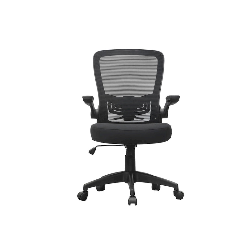 Fauteuil de travail à dossier en maille grise avec accoudoirs relevables et réglage pneumatique de la hauteur – Unité