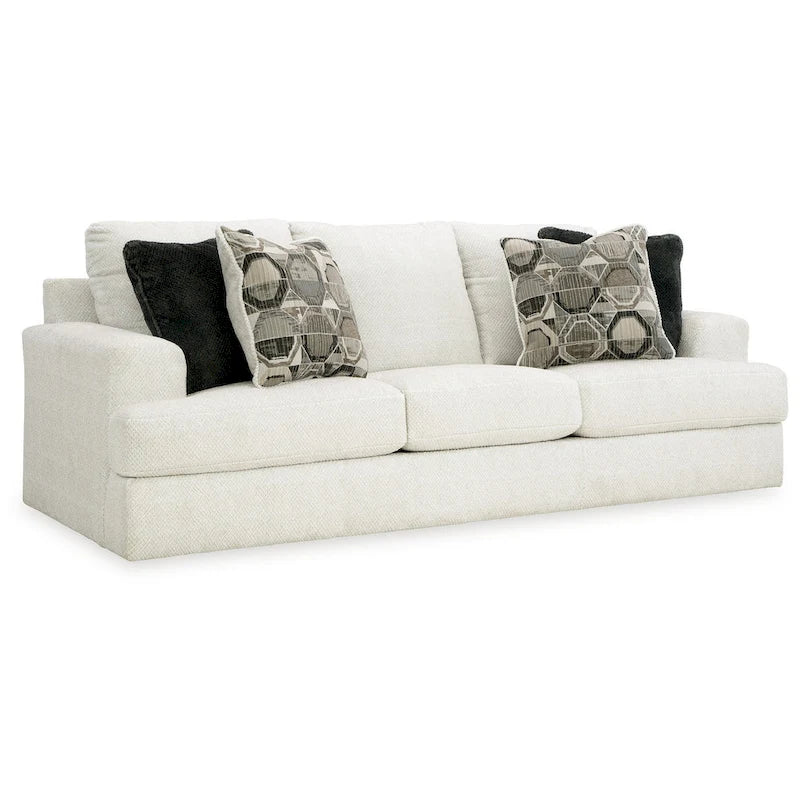Canapé surdimensionné en polyester blanc/gris/noir/ivoire avec coussins en mousse haute résilience, base de plate-forme et 2 coussins décoratifs – 3 places