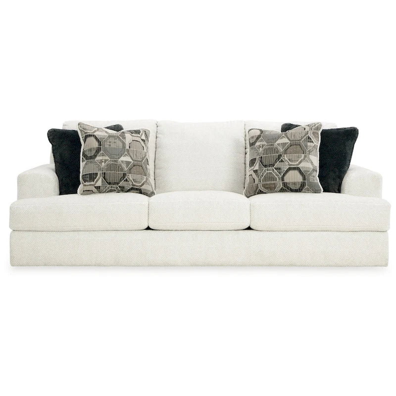 Canapé surdimensionné en polyester blanc/gris/noir/ivoire avec coussins en mousse haute résilience, base de plate-forme et 2 coussins décoratifs – 3 places