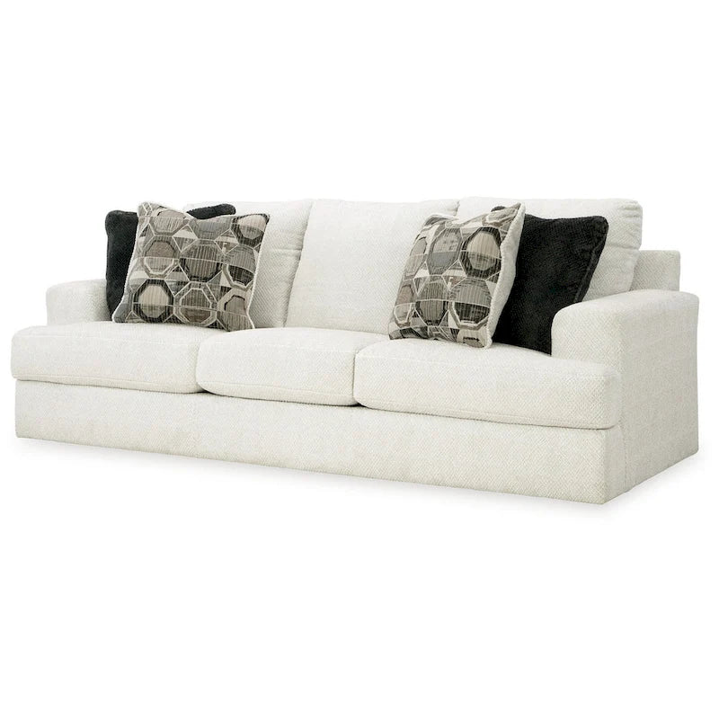 Canapé surdimensionné en polyester blanc/gris/noir/ivoire avec coussins en mousse haute résilience, base de plate-forme et 2 coussins décoratifs – 3 places