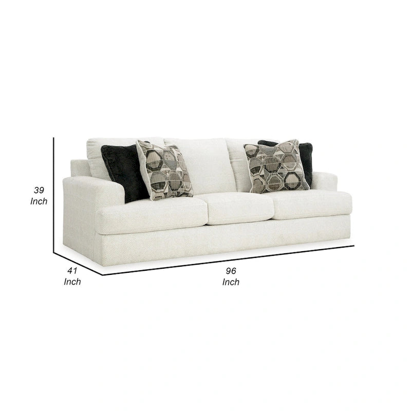 Canapé surdimensionné en polyester blanc/gris/noir/ivoire avec coussins en mousse haute résilience, base de plate-forme et 2 coussins décoratifs – 3 places