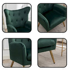 Fauteuil d'appoint dossier capitonné à oreilles en velours jaune/vert avec pieds en métal doré – Une place