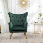 Fauteuil d'appoint dossier capitonné à oreilles en velours jaune/vert avec pieds en métal doré – Une place