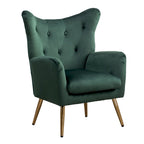 Fauteuil d'appoint dossier capitonné à oreilles en velours jaune/vert avec pieds en métal doré – Une place