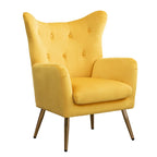 Fauteuil d'appoint dossier capitonné à oreilles en velours jaune/vert avec pieds en métal doré – Une place
