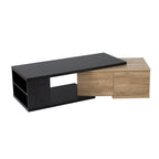 Table basse extensible bicolore blanc/noir avec 2 tiroirs et étagère latérale ouverte – Unité unique