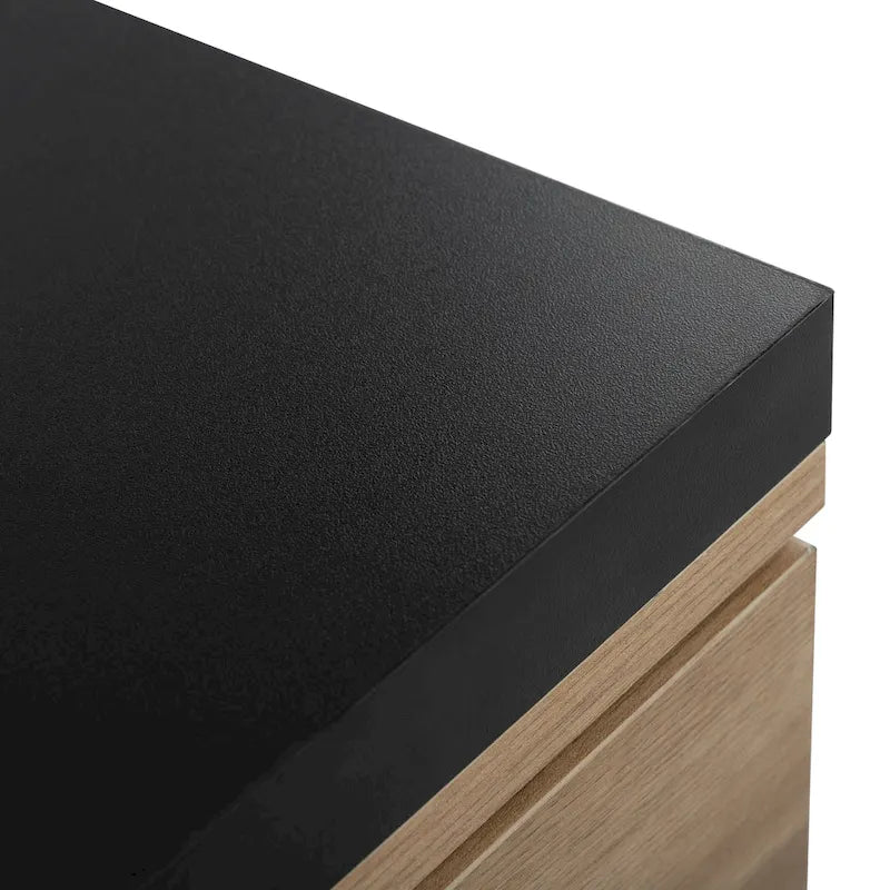 Table basse extensible bicolore blanc/noir avec 2 tiroirs et étagère latérale ouverte – Unité unique