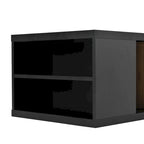 Table basse extensible bicolore blanc/noir avec 2 tiroirs et étagère latérale ouverte – Unité unique