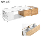 Table basse extensible bicolore blanc/noir avec 2 tiroirs et étagère latérale ouverte – Unité unique