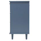 Armoire à 7 tiroirs vert foncé / bleu avec façades à panneaux sculptés, poignées en métal noir et pieds en bois massif – Unité simple